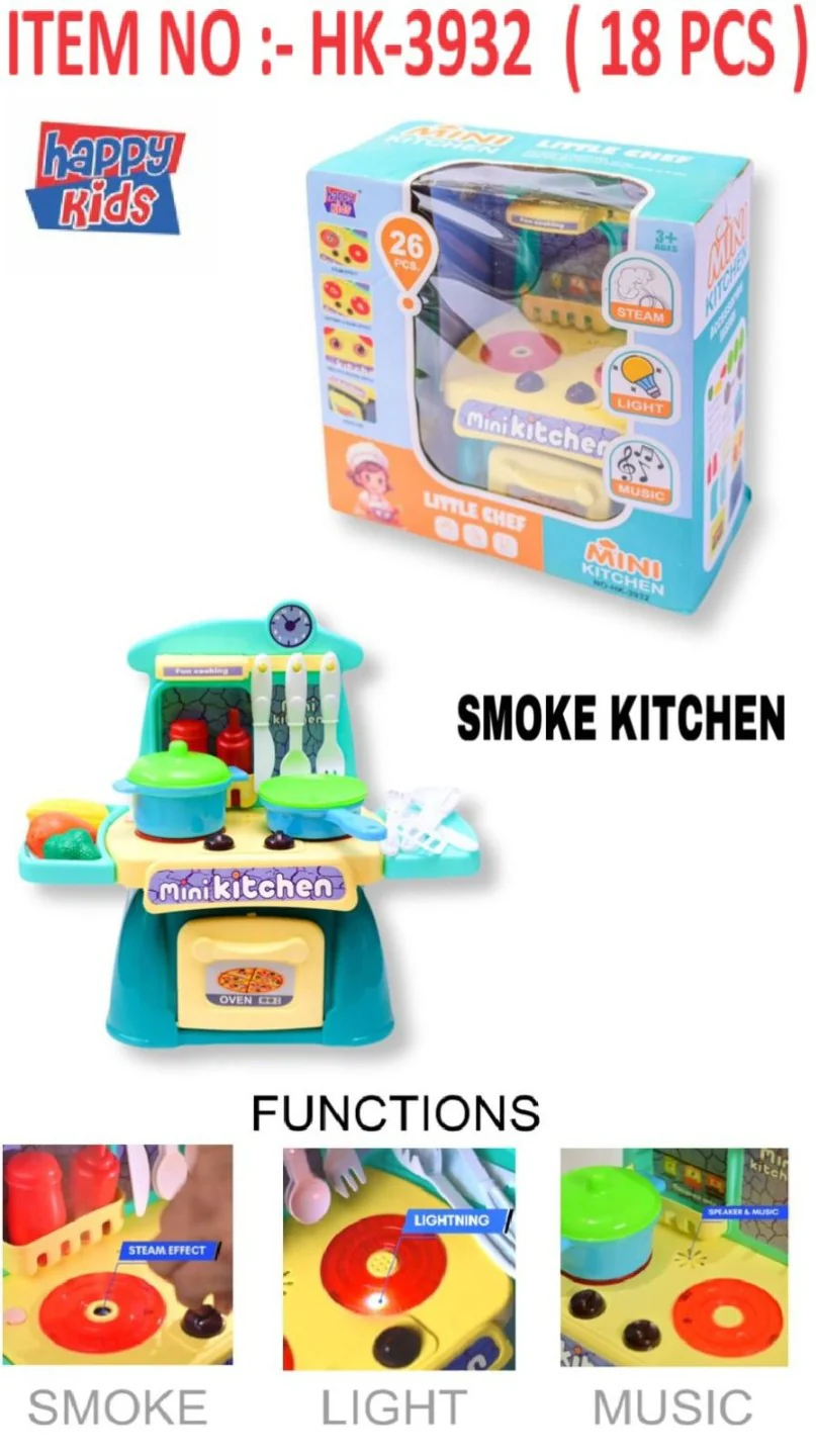 26 Pcs Mini Kitchen Play Set Realistic Sound Light,Smoke,Play Food, Cooking Stove with Steam for Toddlers Chef Role Play Toy Kitchen Accessories Set for Kids - Image 10