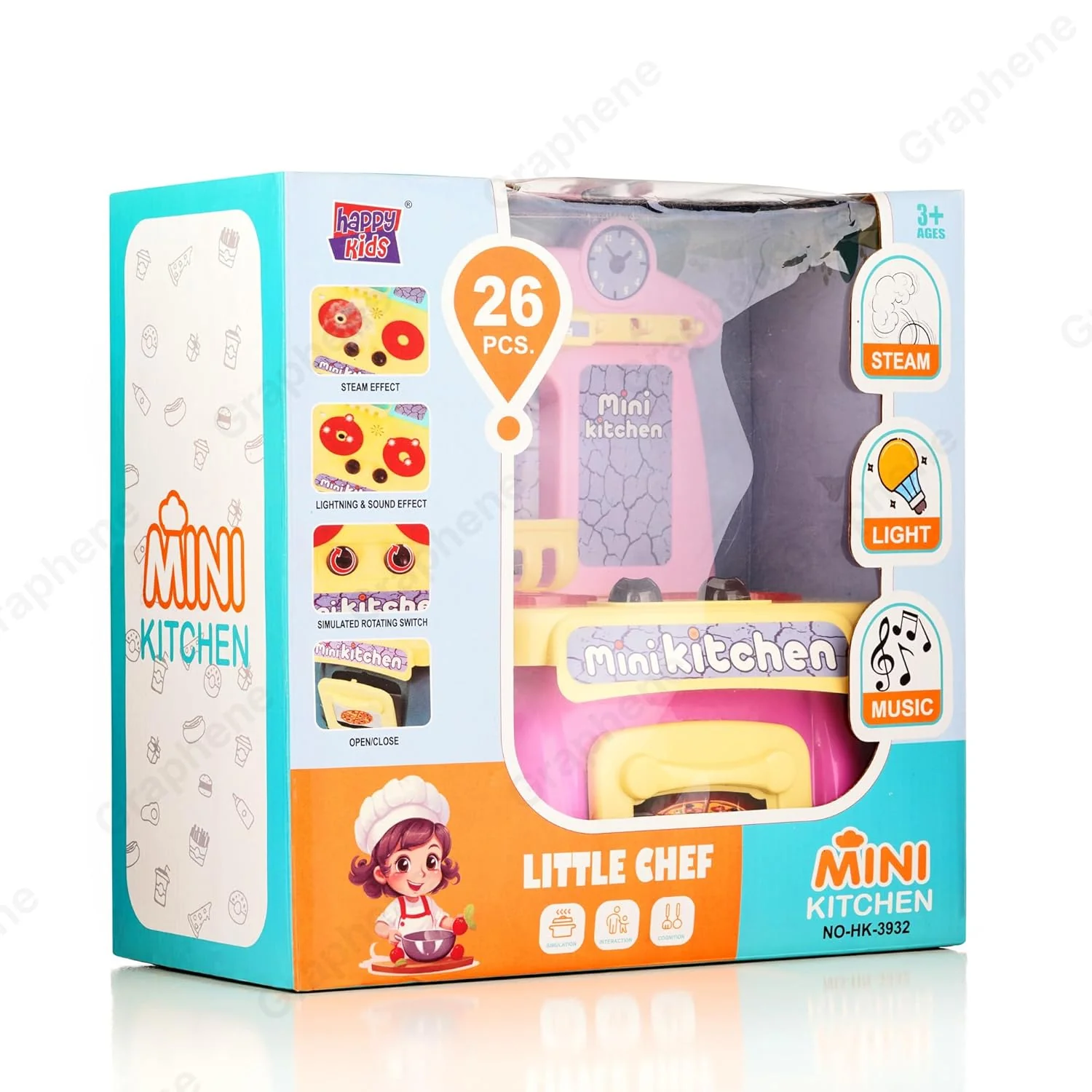 26 Pcs Mini Kitchen Play Set Realistic Sound Light,Smoke,Play Food, Cooking Stove with Steam for Toddlers Chef Role Play Toy Kitchen Accessories Set for Kids - Image 3