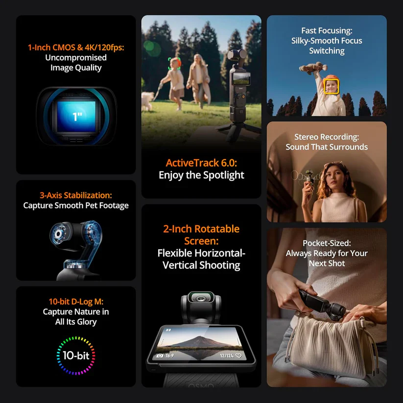 dji Osmo Pocket 3 Creator Combo, Vlogging Camera with 1'' CMOS & 4K/120fps Video, 3-Axis Stabilization, Face/Object Tracking, Fast Focusing, Mic Included for Clear Sound, Small Camera for Photography - Image 5