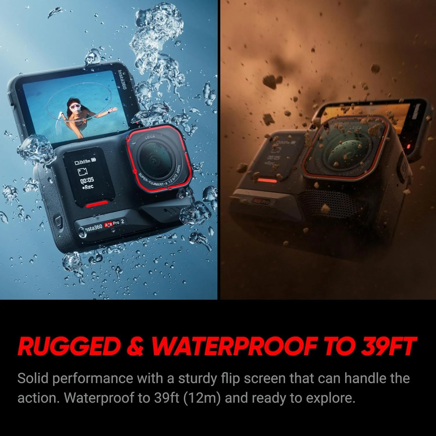 Insta360 Ace Pro 2-8K Waterproof Action Camera Co-Engineered with Leica, Flagship 1/1.3" Sensor, 8K30fps, 4K60fps, 2.5" Flip Screen, AI Noise Reduction, Long Lasting Battery - Image 2