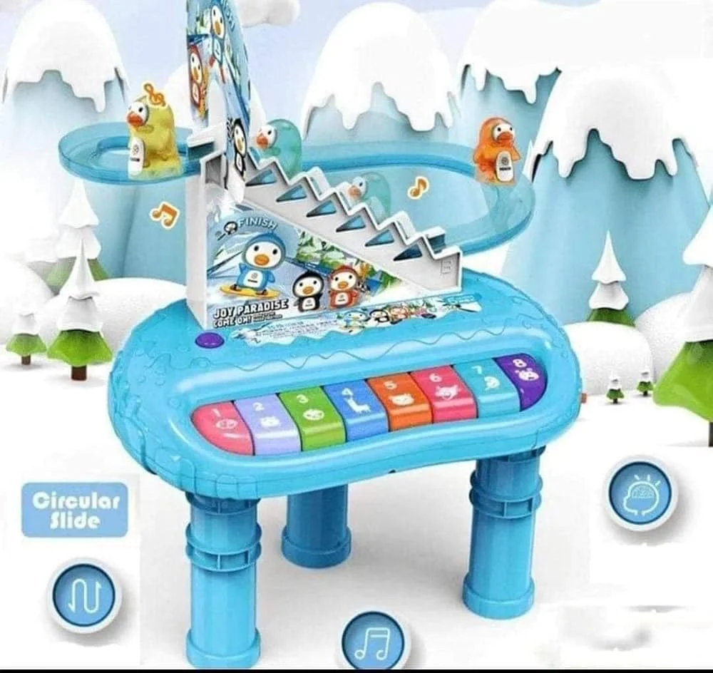 Penguin Musical Activity Table with Circular Slide, Piano Keys, Blue, Interactive Learning Toy for Kids - Image 4
