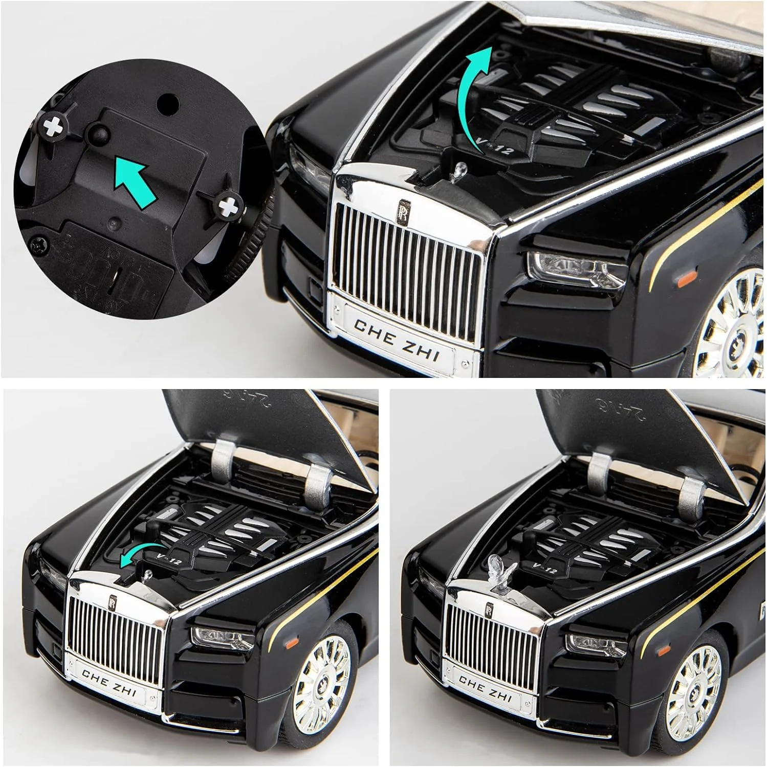 Rolls Royce Phantom Model Car 1:24 Scale Exclusive Alloy Metal Car Pull Back Die-cast Toy with Openable Doors & Light MusicColors As Per Stock (Rolls Royce Phantom) - Image 5