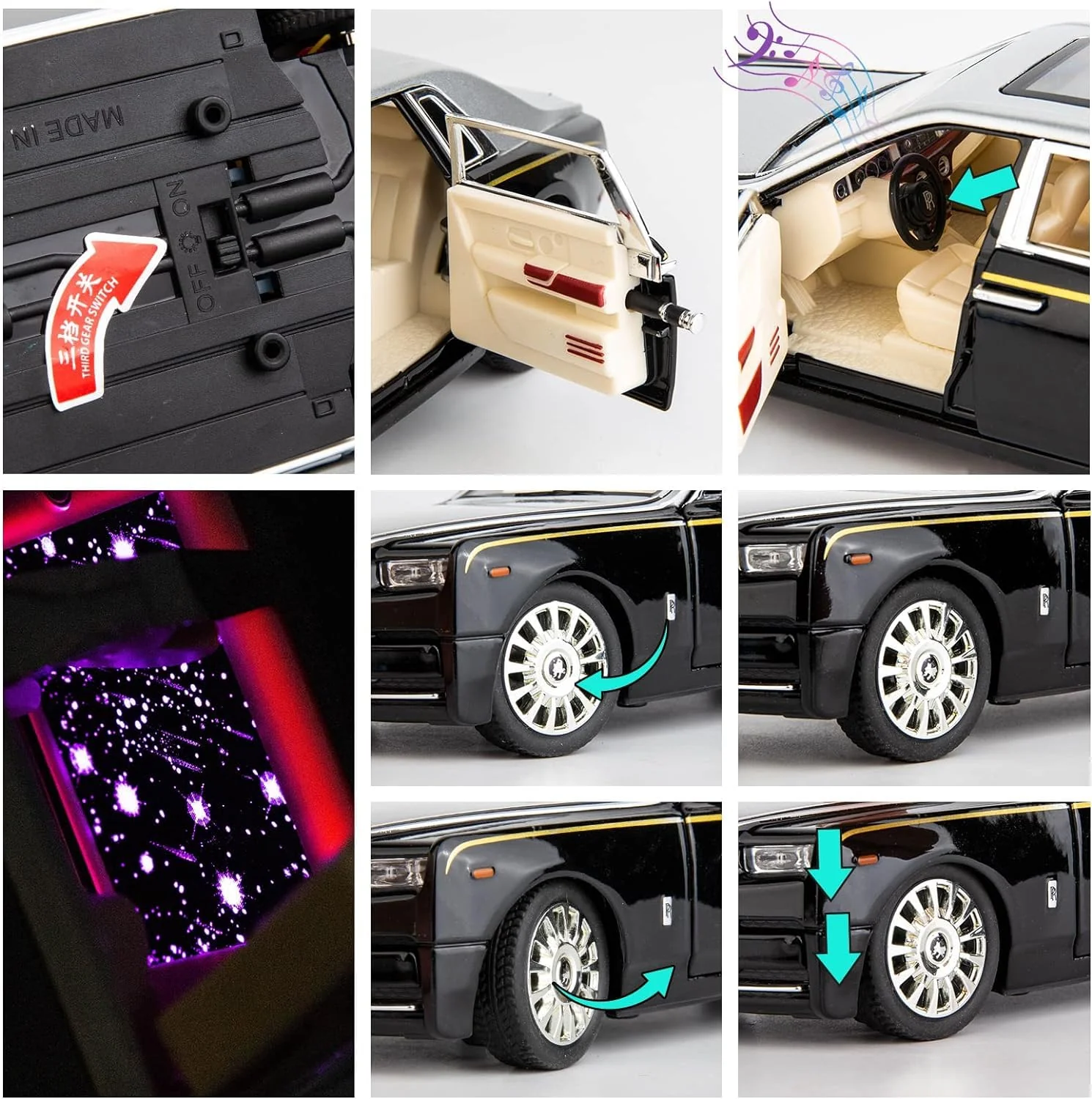 Rolls Royce Phantom Model Car 1:24 Scale Exclusive Alloy Metal Car Pull Back Die-cast Toy with Openable Doors & Light MusicColors As Per Stock (Rolls Royce Phantom) - Image 6
