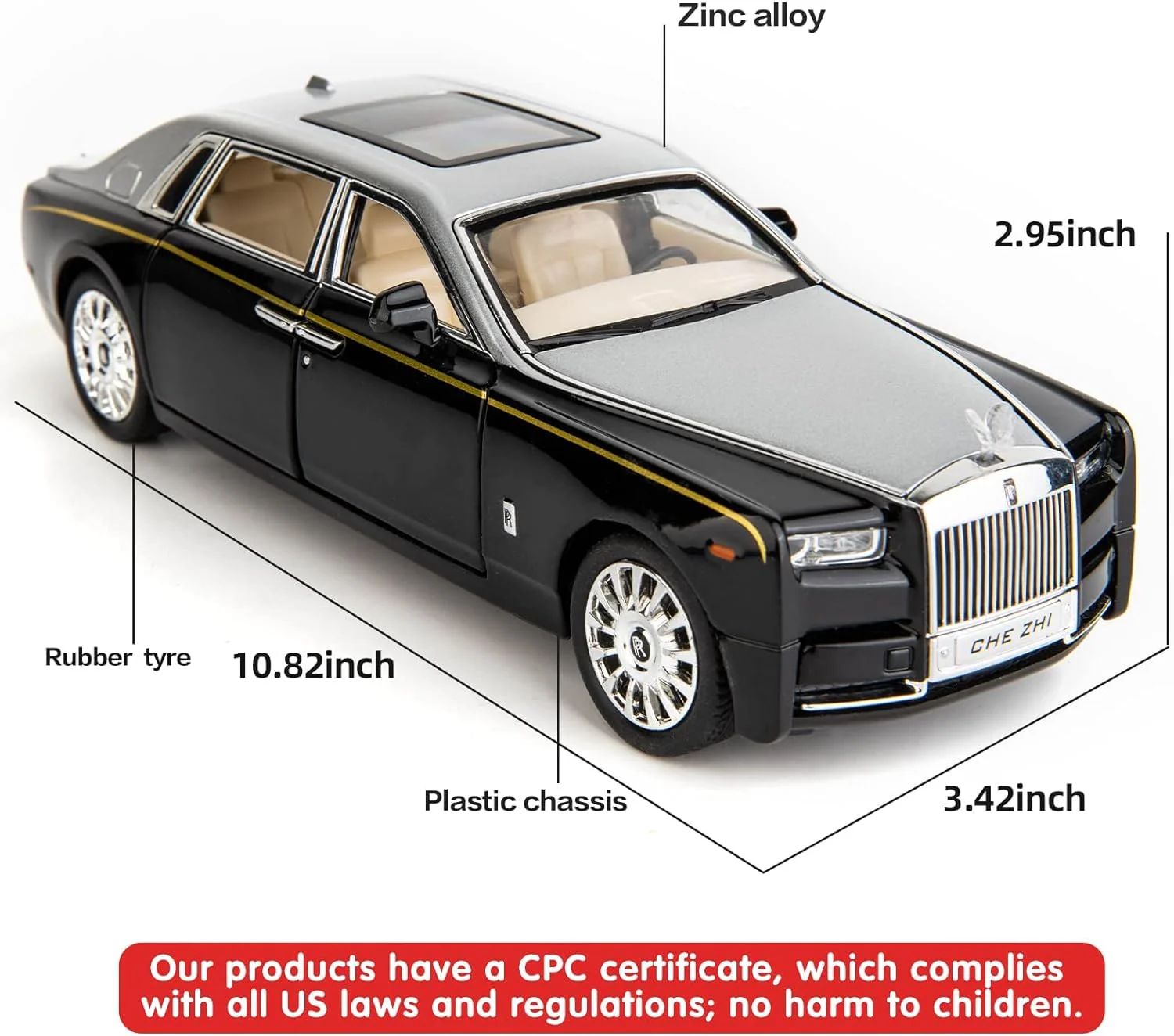 Rolls Royce Phantom Model Car 1:24 Scale Exclusive Alloy Metal Car Pull Back Die-cast Toy with Openable Doors & Light MusicColors As Per Stock (Rolls Royce Phantom) - Image 9